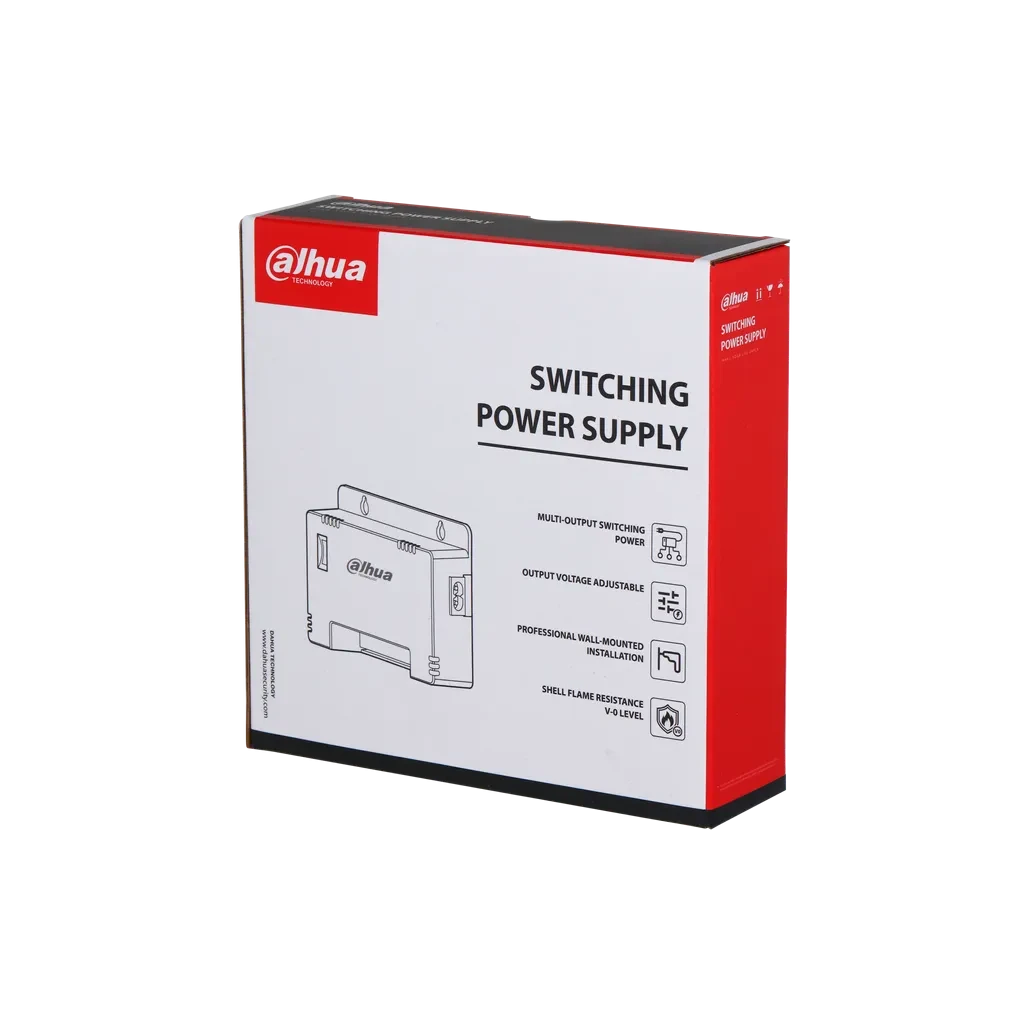 DH-PFM344D-8CH-EN. Fuente de poder Dahua de 8 canales, fuente entrega un máximo de 12W por canal considerando un máximo de 60Watt de entrega en el total de sus salidas.
